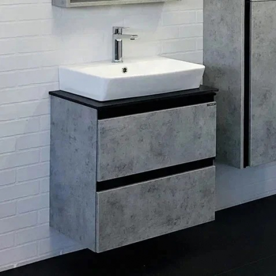 Тумба с раковиной COMFORTY Эдинбург 60-2 подвесная, бетон светлый, раковина 9055RA-50