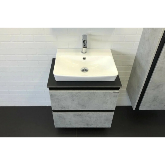 Тумба с раковиной COMFORTY Эдинбург 60-2 подвесная, бетон светлый, раковина 9055RA-50