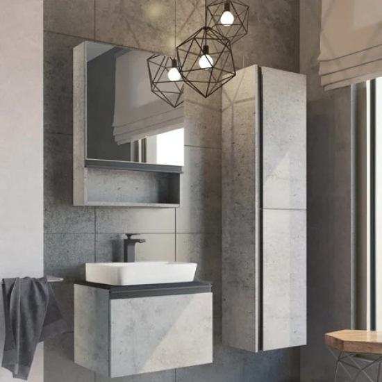 Тумба с раковиной COMFORTY Эдинбург 60 подвесная, бетон светлый, раковина 9055RA-50