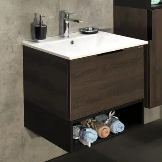 Тумба с раковиной COMFORTY Франкфурт 60 подвесная, дуб шоколадно-коричневый