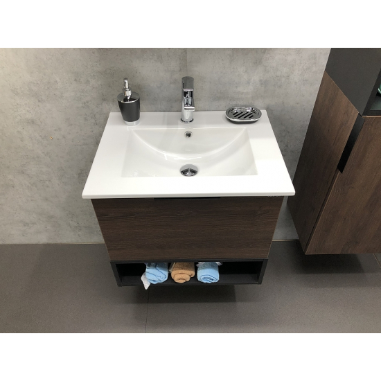 Тумба с раковиной COMFORTY Франкфурт 60 подвесная, дуб шоколадно-коричневый