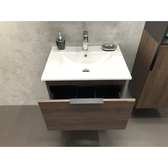 Тумба с раковиной COMFORTY Франкфурт 60 подвесная, дуб шоколадно-коричневый