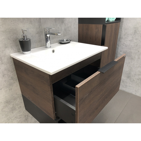Тумба с раковиной COMFORTY Франкфурт 60 подвесная, дуб шоколадно-коричневый
