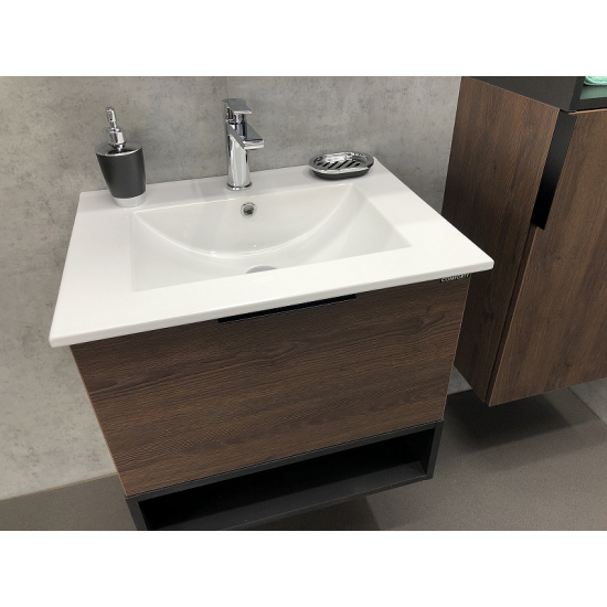 Тумба с раковиной COMFORTY Франкфурт 60 подвесная, дуб шоколадно-коричневый