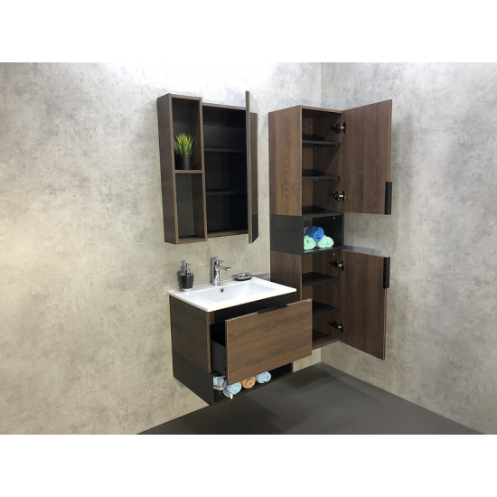 Тумба с раковиной COMFORTY Франкфурт 60 подвесная, дуб шоколадно-коричневый