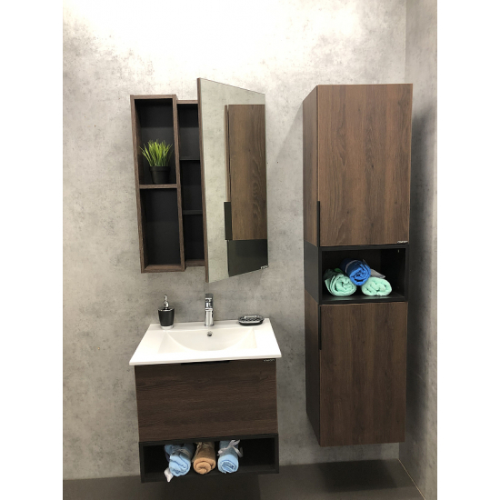 Тумба с раковиной COMFORTY Франкфурт 60 подвесная, дуб шоколадно-коричневый