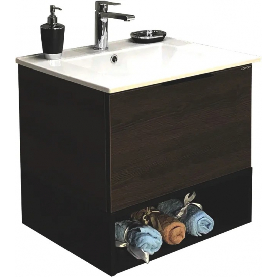 Тумба с раковиной COMFORTY Франкфурт 60 подвесная, дуб шоколадно-коричневый