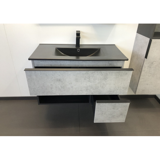 Тумба с раковиной COMFORTY Франкфурт 90 подвесная, бетон светлый, черная раковина