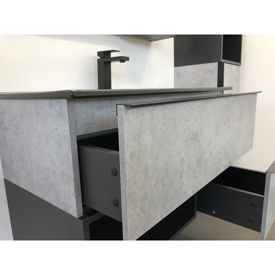 Тумба с раковиной COMFORTY Франкфурт 90 подвесная, бетон светлый, черная раковина