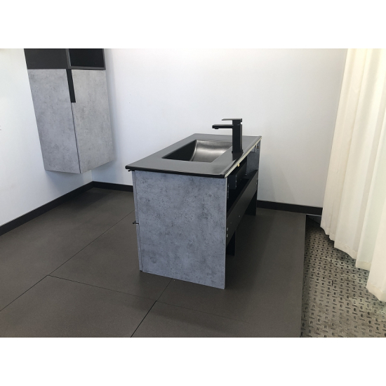 Тумба с раковиной COMFORTY Франкфурт 90 подвесная, бетон светлый, черная раковина