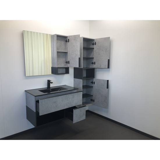 Тумба с раковиной COMFORTY Франкфурт 90 подвесная, бетон светлый, черная раковина