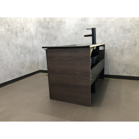 Тумба с раковиной COMFORTY Франкфурт 90 подвесная, дуб шоколадно-коричневый, черная раковина