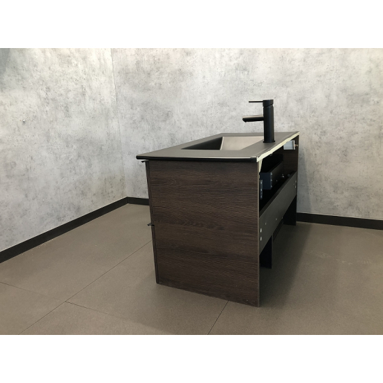 Тумба с раковиной COMFORTY Франкфурт 90 подвесная, дуб шоколадно-коричневый, черная раковина