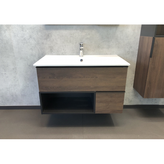 Тумба с раковиной COMFORTY Франкфурт 90 подвесная, дуб шоколадно-коричневый