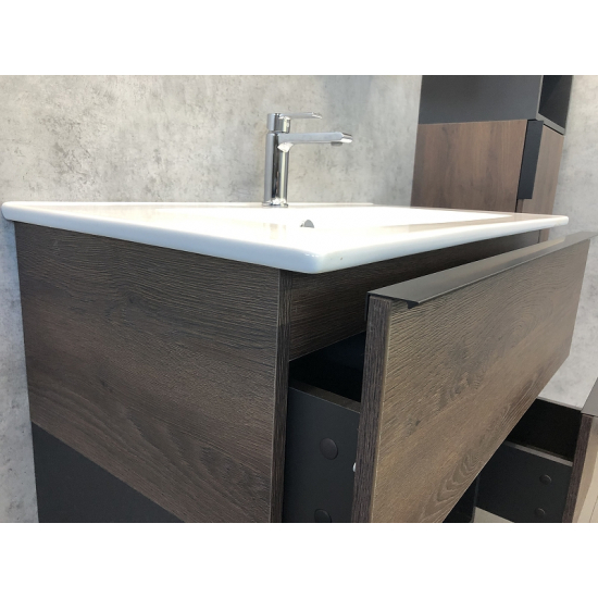 Тумба с раковиной COMFORTY Франкфурт 90 подвесная, дуб шоколадно-коричневый