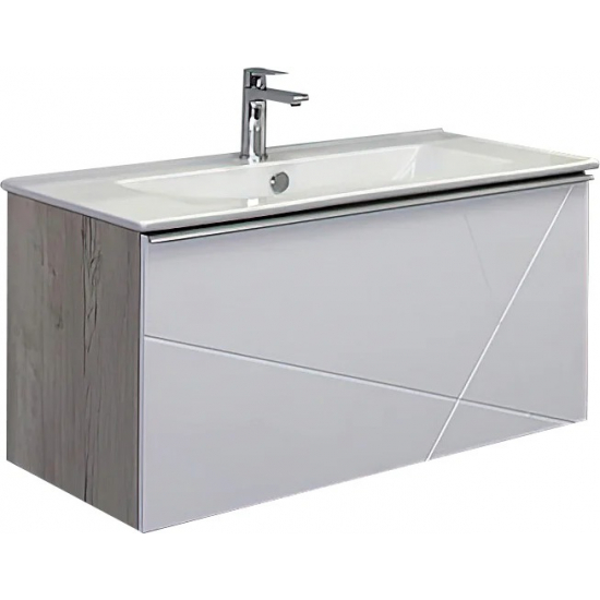 Тумба с раковиной COMFORTY Мерано 90 подвесная, белая, дуб дымчатый