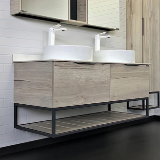 Тумба с раковиной COMFORTY Порто 120 две раковины, подвесная, дуб дымчатый