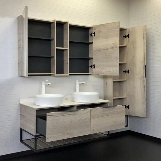 Тумба с раковиной COMFORTY Порто 120 две раковины, подвесная, дуб дымчатый