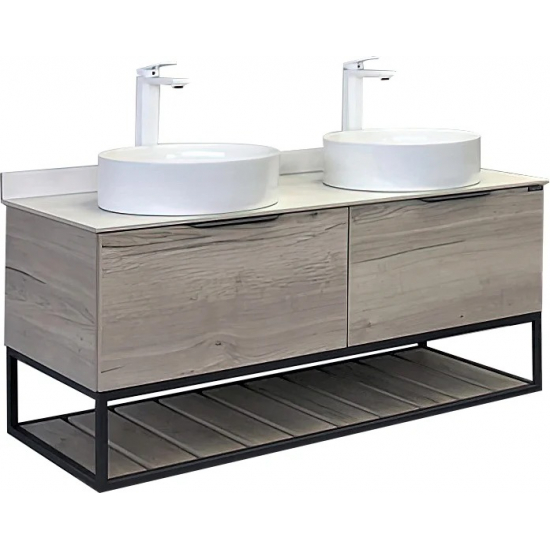 Тумба с раковиной COMFORTY Порто 120 две раковины, подвесная, дуб дымчатый