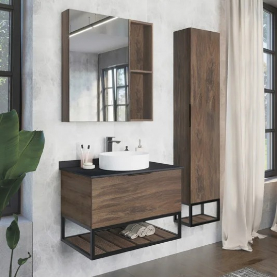 Тумба с раковиной COMFORTY Порто 75 подвесная, дуб темно-коричневый