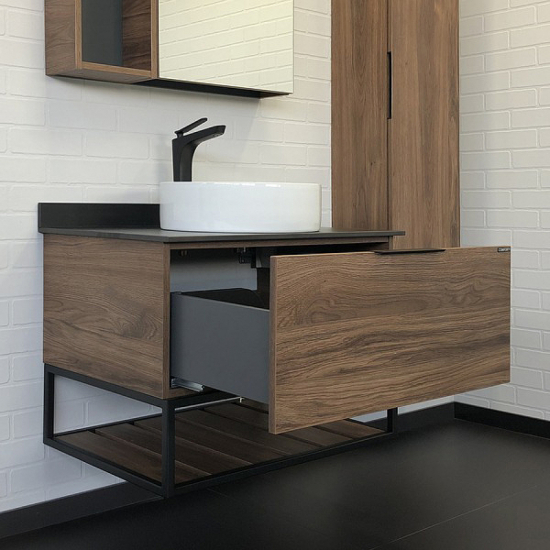 Тумба с раковиной COMFORTY Порто 75 подвесная, дуб темно-коричневый