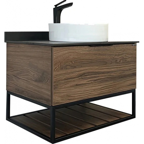 Тумба с раковиной COMFORTY Порто 75 подвесная, дуб темно-коричневый