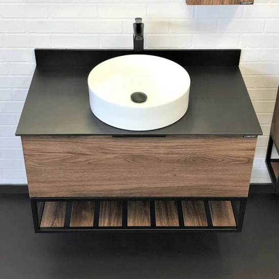 Тумба с раковиной COMFORTY Порто 90 подвесная, дуб темно-коричневый