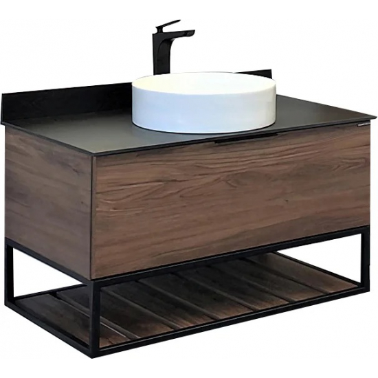 Тумба с раковиной COMFORTY Порто 90 подвесная, дуб темно-коричневый