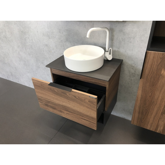Тумба с раковиной COMFORTY Штутгарт 60 дуб тёмно-коричневый, с раковиной Comforty 9111