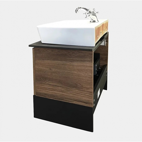 Тумба с раковиной COMFORTY Штутгарт 60 подвесная, дуб тёмно-коричневый