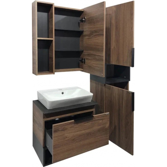 Тумба с раковиной COMFORTY Штутгарт 60 подвесная, дуб тёмно-коричневый