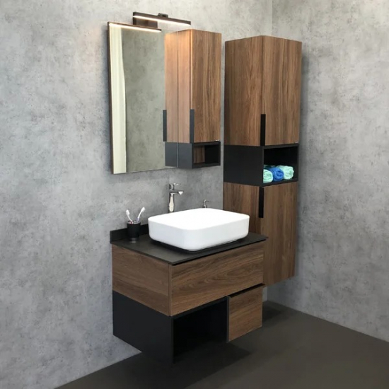 Тумба с раковиной COMFORTY Штутгарт 75 подвесная, дуб тёмно-коричневый