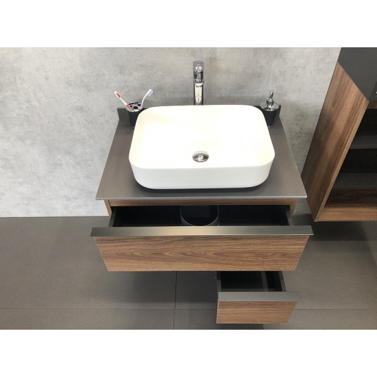 Тумба с раковиной COMFORTY Штутгарт 75 подвесная, дуб тёмно-коричневый