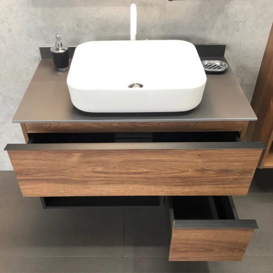 Тумба с раковиной COMFORTY Штутгарт 90 подвесная, дуб тёмно-коричневый