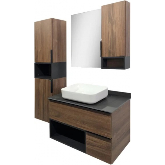 Тумба с раковиной COMFORTY Штутгарт 90 подвесная, дуб тёмно-коричневый