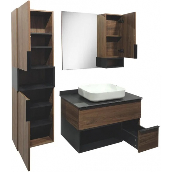 Тумба с раковиной COMFORTY Штутгарт 90 подвесная, дуб тёмно-коричневый