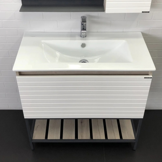 Тумба с раковиной COMFORTY Страсбург 90 белая, дуб дымчатый