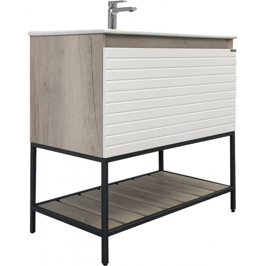 Тумба с раковиной COMFORTY Страсбург 90 белая, дуб дымчатый