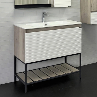 Тумба с раковиной COMFORTY Страсбург 90 белая, дуб дымчатый