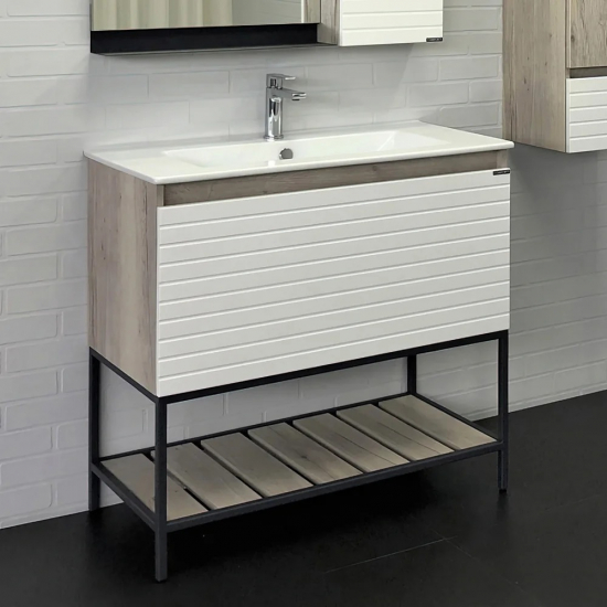 Тумба с раковиной COMFORTY Страсбург 90 белая, дуб дымчатый