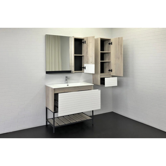 Тумба с раковиной COMFORTY Страсбург 90 белая, дуб дымчатый