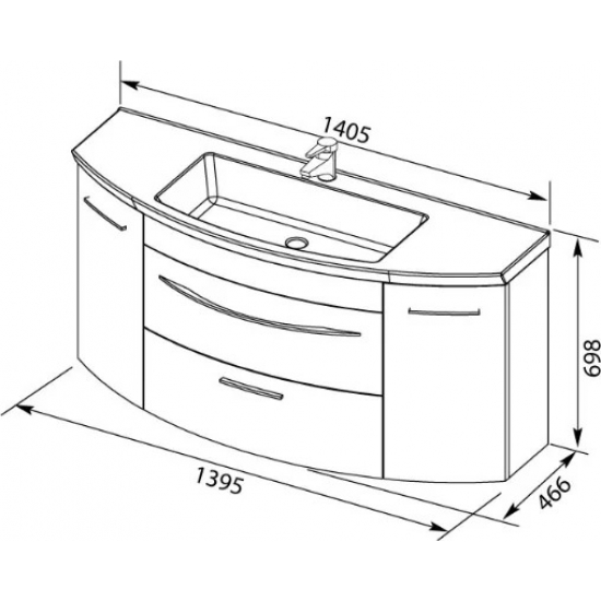 Тумба с раковиной DE AQUA Лонг 140 подвесная, белая