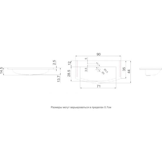 Тумба с раковиной DE AQUA Лонг 90 подвесная, белый 