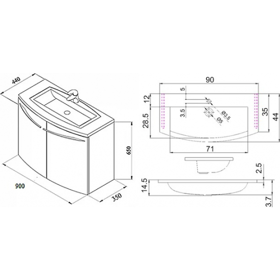 Тумба с раковиной DE AQUA Токката 90 подвесная, белая