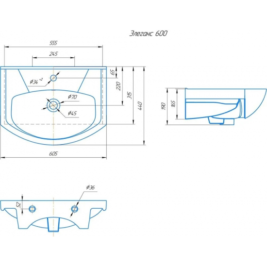 Тумба с раковиной EVA GOLD Vanessa 60 раковина Элеганс 60