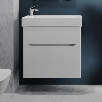 Тумба с раковиной JORNO Folk 65 подвесная, белая + Раковина Raval Slim Synergy 65