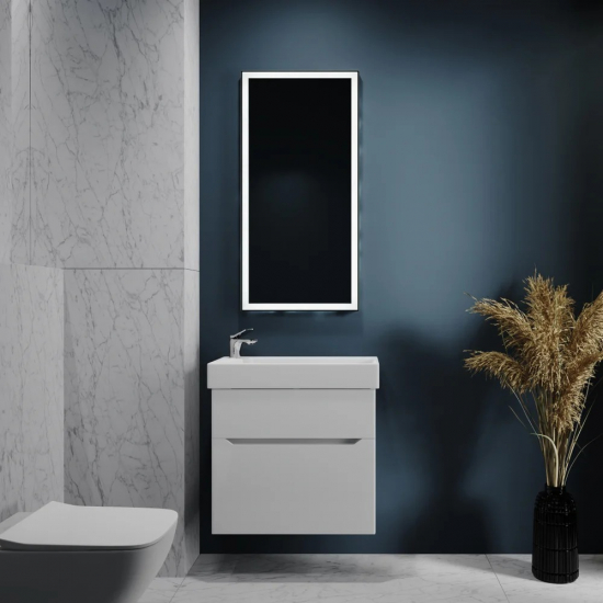 Тумба с раковиной JORNO Folk 65 подвесная, белая + Раковина Raval Slim Synergy 65