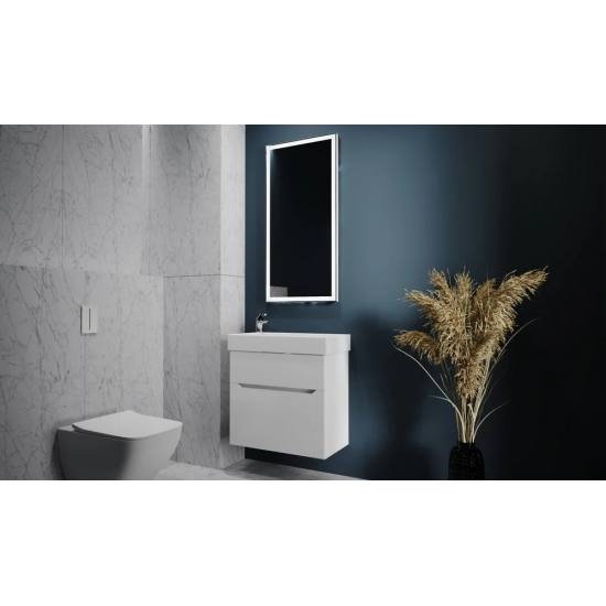 Тумба с раковиной JORNO Folk 65 подвесная, белая + Раковина Raval Slim Synergy 65