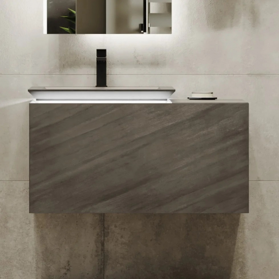 Тумба с раковиной JORNO Incline 90, с подсветкой, подвесная, бетон