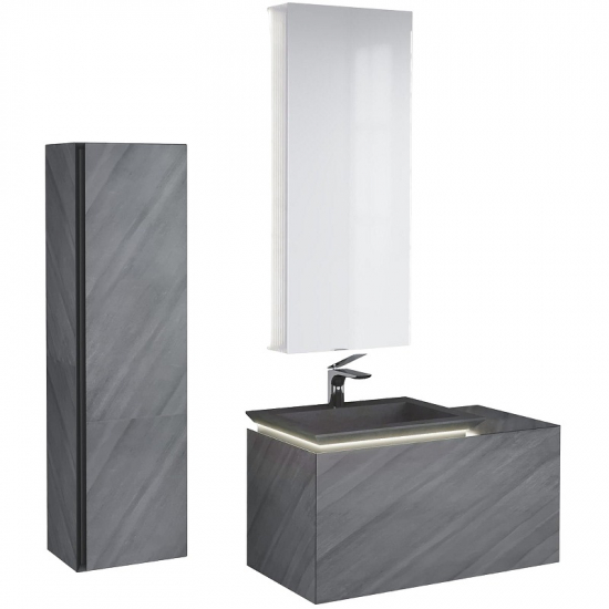 Тумба с раковиной JORNO Incline 90, с подсветкой, подвесная, бетон